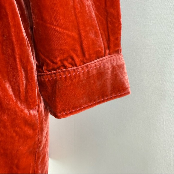 SUNDANCE Rocio Burnt Orange Red Velvet Silk Blend Pearl Snap Front Shirt Dress - Picture 9 of 16